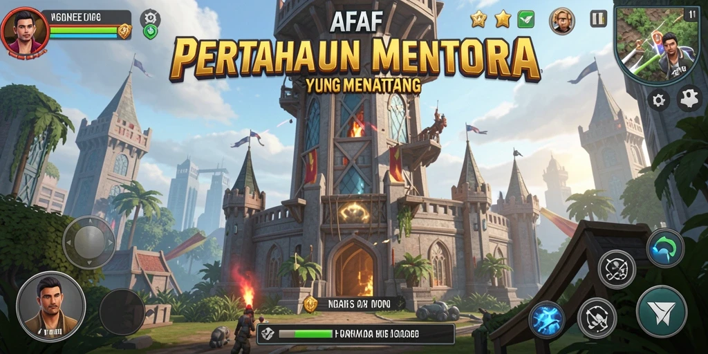 Screenshot gameplay AFAF yang menunjukkan pertahanan menara yang strategis.