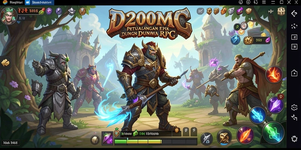 Screenshot D200M menampilkan aksi pertempuran dalam dunia RPG yang menarik.