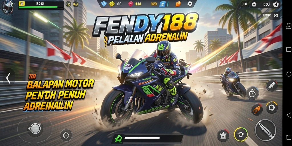 Tampilan gameplay FENDY188 yang penuh aksi dalam balapan motor.