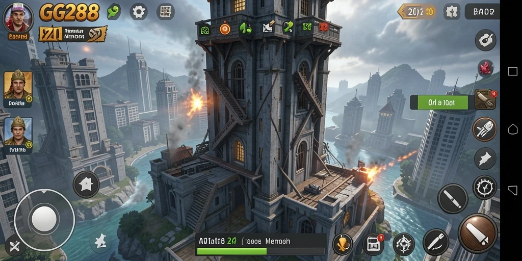 Tampilan gameplay GG288 yang intens dalam pertahanan menara.