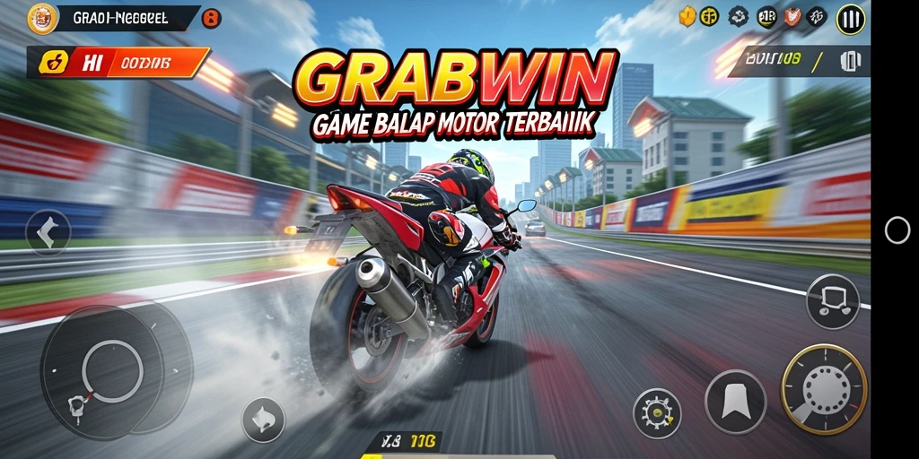 Gameplay seru dari GRABWIN dengan aksi balap motor yang mengagumkan.