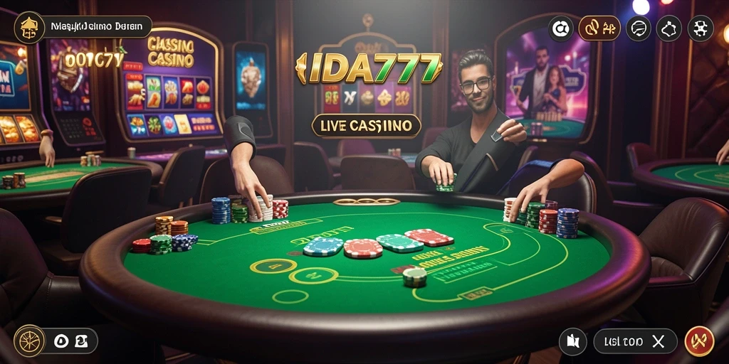 Screenshot IDA777 menunjukkan dealer yang ramah dan permainan Live Casino yang mendebarkan.