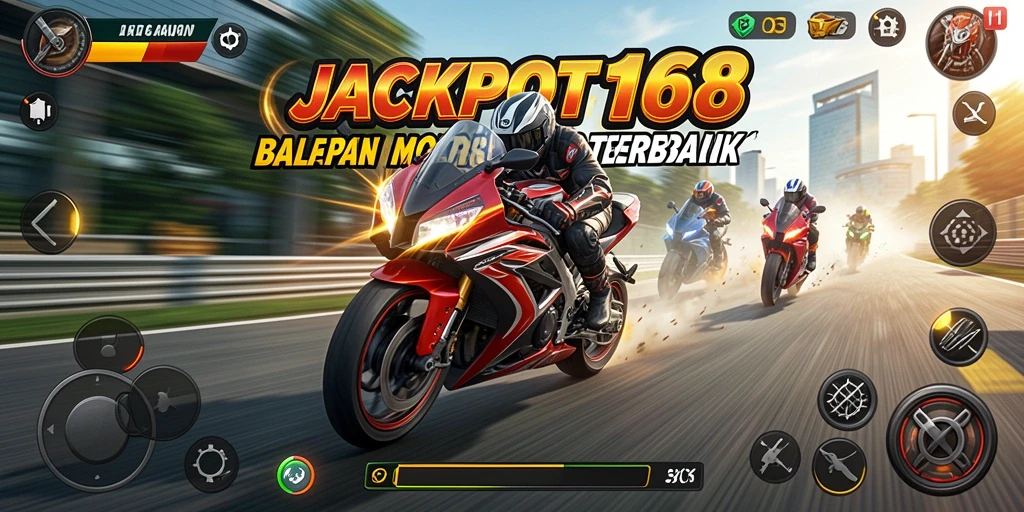Tampilan seru dari gameplay balapan motor di JACKPOT168.