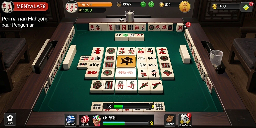 Layar permainan <strong>MENYALA78</strong> menunjukkan ubin Mahjong yang menarik.