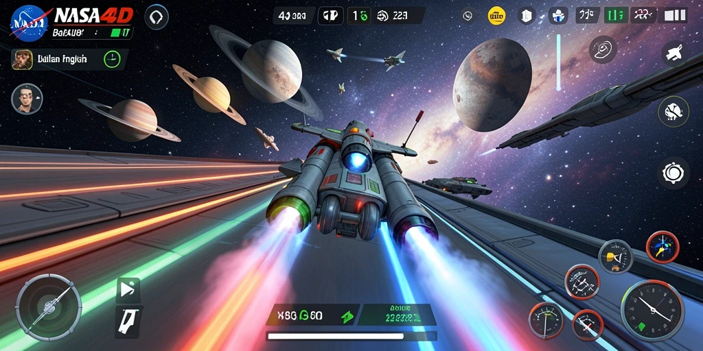 Tampilan gameplay seru di luar angkasa dalam NASA4D.