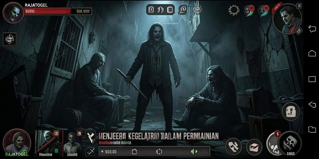 Screenshot gameplay RAJATOGEL yang menampilkan suasana horror yang mencekam.