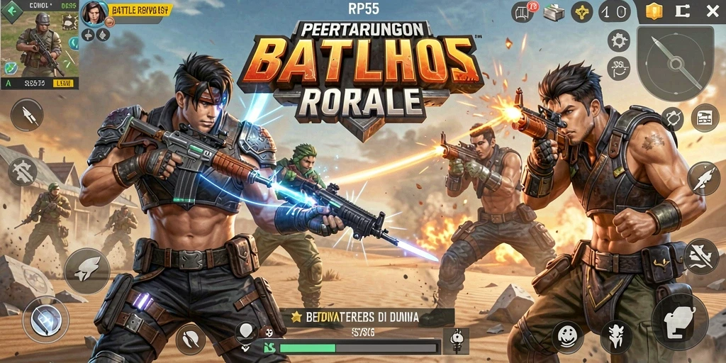 Tangkapan layar RP55 menampilkan pertarungan epik di arena Battle Royale.