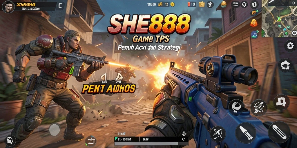 Menampilkan aksi seru dalam gameplay TPS SHE888.