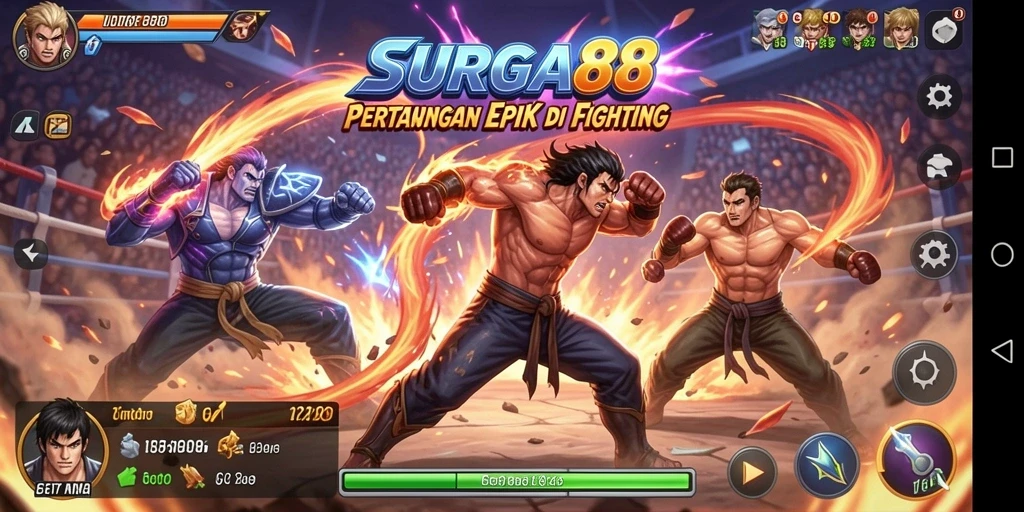 Screenshot SURGA88 menampilkan aksi pertarungan yang intens dan dinamis.