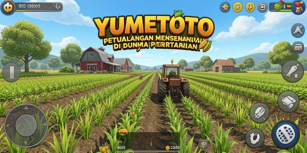 Screenshot gameplay YUMETOTO menunjukkan aktivitas bertani yang seru.